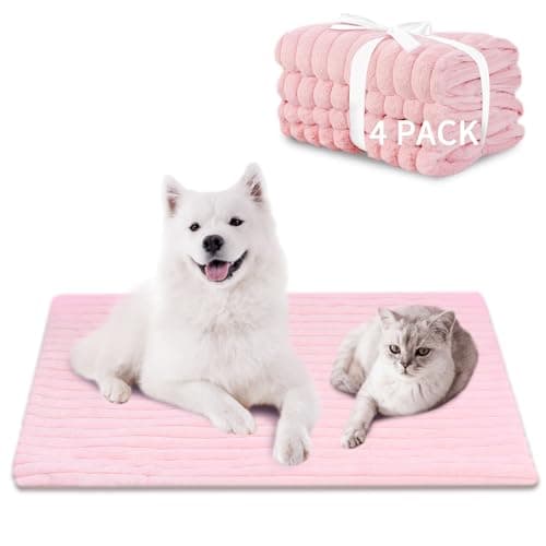 NWK Pack of 4 Fluffy Self Warming Cat Mat, Cat Blanket, Thermal Dog Mat, Washable, Non-Slip Bottom for Sofa & Crate & Kennel & Car Seat (Blush Pink, X-Large (43.5'' X 27.5'' X 0.7'')) - Image 1