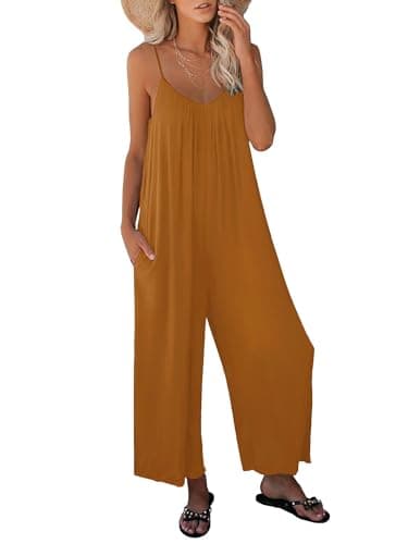 STOLKISS Womens Summer Casual Jumpsuits Sleeveless Strap Loose Adjustable Jumpsuits Stretchy Long Pants Rompers with Pockets - Image 1