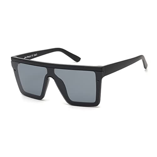 JIM HALO Flat Top Shield Sunglasses Square Mirror Rimless Glasses for Women Men (Matte Black Frame/Grey Lens) - Image 1