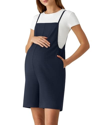 G4Free Maternity Overalls with Side Pockets Sleeveless Pregnancy Shorts Jumpsuit Adjustable Straps for Casual Wear Yoga Soft(Dark Navy,L) - Image 1