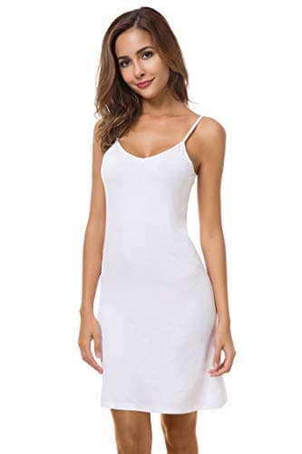 EaseWay Women's Basic Adjustable Spaghetti Strap Cami Under Mini Dress White - Image 1