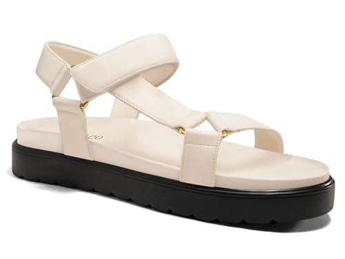 Coutgo Womens Platform Sandals Comfortable Open Toe Adjustable Strap Summer Vacation Shoes, Beige, Size 9 - Image 1