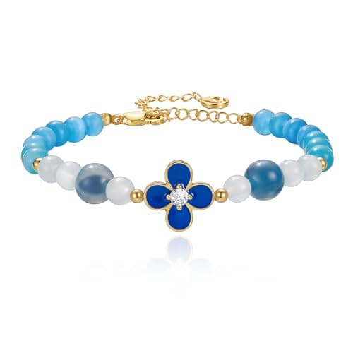 Cicy Bell 18K Gold Plated Bracelets for Women Lucky Four Leaf Clover Dainty Cubic Zirconia Charm Colorful Beads Adjustable Bracelet Trendy Friendship Jewelry Accessories - Image 1