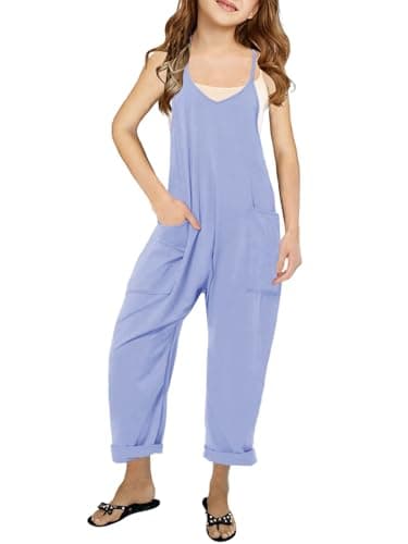 viehunt Girls Casual Loose Fit Modal Jumpsuits Spaghetti Strap Sleeveless Summer 2025 Fashion Solid Romper with Pockets - Image 1