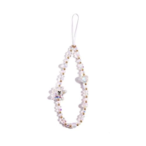 Jekvill Detachable Anti Theft Strap - Hands-Free Phone Wrist Strap for Women Little Bear Heart Beaded Phone Charm & Keychain -Crystal Pearl Gold Theft Hands-Free - Image 1