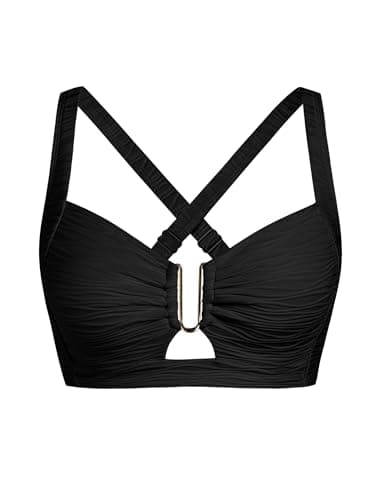 ZAFUL Black Texture Womens Bathing Suit Tops Only Thicker Band Cut Out Padded Push-Up Bra Retro and Vintage Swim Tops for Large Bust (Black Texture XXL) - Image 1