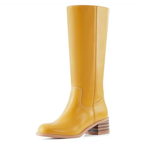 WIRALOMI Women's Knee High Campus Boots Square Toe Chunky Block Low Heel Vintage Long Boots for Women Wide Calf - Image 1