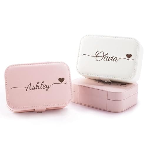 Corissy Personalized Jewelry Box for Women, Custom Travel Jewelry Case with Name and Birth Flower, Leather Jewelry Box for Rings, Earrings, Necklaces, Personalized Gifts for Women