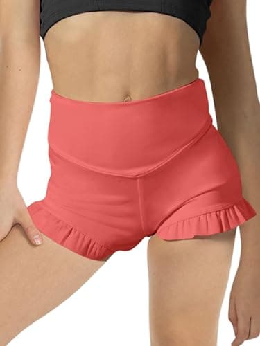 viehunt Girls High Waisted Athletic Yoga Dance Shorts Ruffle Cute Biker Gymnastics Workout Shorts Pink - Image 1