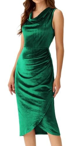 FeteChiq Velvet Dress for Women Formal Fall Wedding Guest Dresses for Women Trendy Cocktail Dress(Dark Green,L) - Image 1