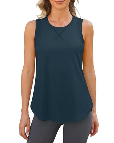 G4Free Runnig Tank Tops for Women Racerback Athletic Workout Top Gym High Neck Tank Lightweight Yoga Shirt Sleeveless (Navy,M) - Image 1