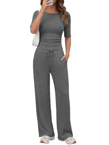 Casly Lamiit Womens Lounge Set Two Piece Workout Sets Summer Sets Yoga Travel Airport Outfits Fitness Matching Sets Clothing 2026 Dark Grey XL - Image 1