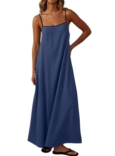Lepunuo Summer Dresses for Women Flowy Sundress Contrast Spaghetti Strap Sleeveless Backless Beach Maxi Long Dresses - Image 1