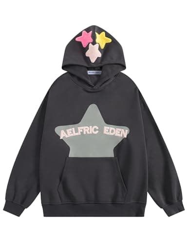 Aelfric Eden Star Hoodie Y2K Graphic Hoodies for Men Women Oversized Pullover Streetwear Hooded Sweatshirt Black Small - Image 1
