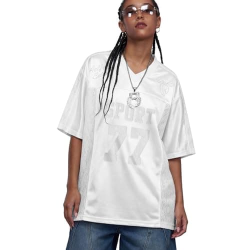 Aelfric Eden Women's Number Lace Jersey Tops Graphic Short Sleeve V Neck Tees Oversized T-Shirt Tops White - Image 1
