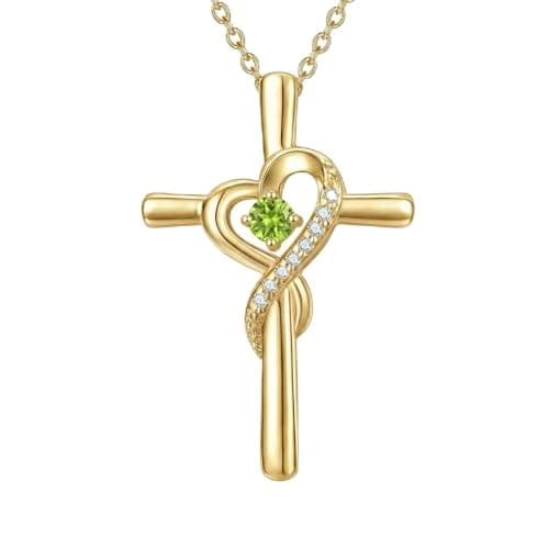IZZBAT 14K Gold Birthstone Cross Necklace for Women,Faith Jewelry Gift for women - August Peridot - Image 1