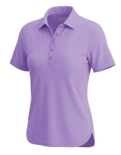 M MAELREG Polo Shirts for Women Short Sleeve Button Placket Casual Solid Collared Womens Golf Polo Tennis Shirts Lilac - Image 1
