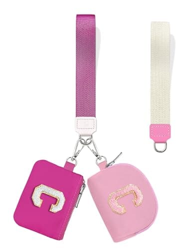 LIMKRIAN Initial Wristlet Wallets for Women,Small Dual Pouch Wristlet, Personalised Keychain Wallet, Mini Zip Around Coin Pouse, Monogrammed Wristlet (Letter C) - Image 1