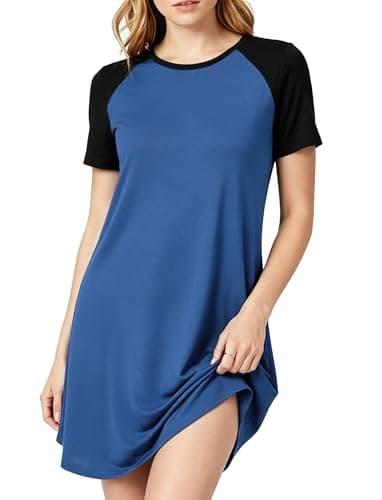 PATPAT Nightgowns for Women Viscose from Bamboo Sleep Shirts Short Sleeve Nightshirt Casual Sleeping Soft Pajama Dress Black Blue, M - Image 1