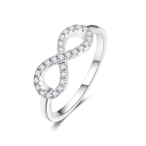 IMOLOVE Moissanite Wedding Bands for Women, 0.2 Carat Everyday Fashion Silver Moissanite Infinity Rings for Women Dainty Moissanite Eternity Rings for Women with 18K White Gold Plated Size 6 - Image 1