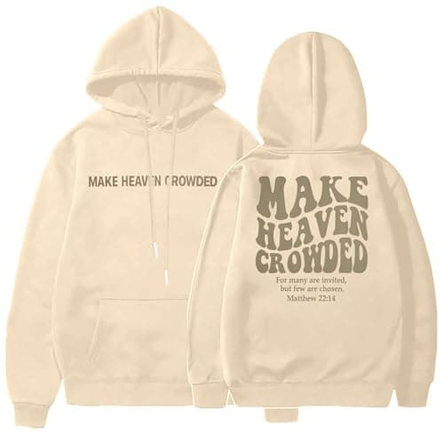 JINTING Christian Hoodies Women Make Heaven Crowded Sweatshirt Religious God Pullover Inspirational Long Sleeve Tops Apricot - Image 1