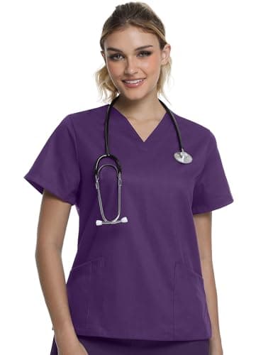 Scrubs for Women, Soft V-Neck Scrub Tops, Stretch and Wrinkle-Free Fabric with 2 Pockets, Breathable & Easy Care Purple - Image 1