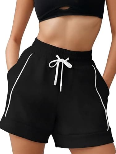 EXLURA Womens Casual Cotton Sweat Shorts Elastic Drawstring Dolphin Short Summer High Waist Workout Lounge Short with Pockets