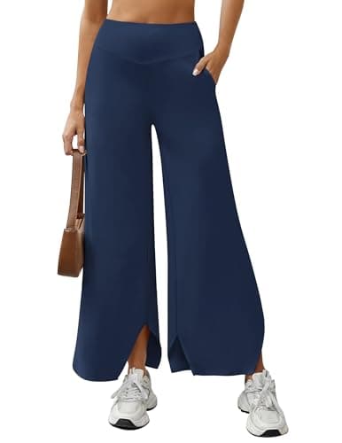 Wide Leg Yoga Pants for Women Casual Loose Cozy Sweatpants High Waisted Lounge Pajama Flowy Pants with Pockets Dark Navy XL - Image 1