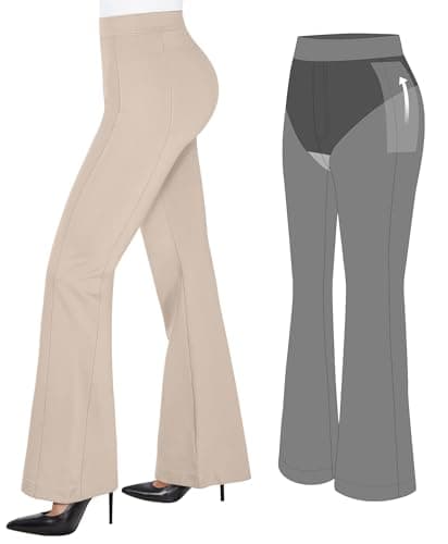 Popilush Work Pants Women High Waisted Flare Leggings Dress Pant Pull On Stretchy Bootcut Business Casual Trousers Khaki - Image 1