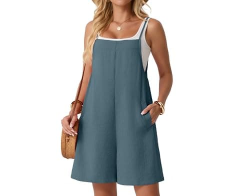 Lepunuo Rompers for Women Plus Size Summer Casual Jumpers Boho Short Jumpsuits Overalls with Pockets Vacation - Image 1