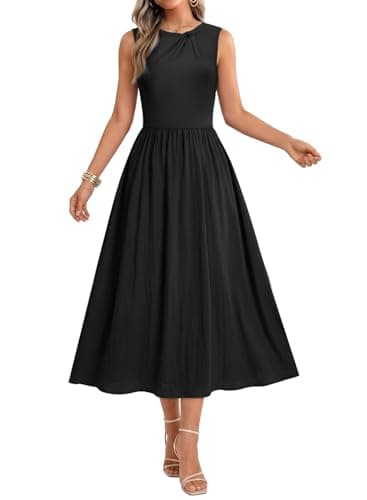 Dokotoo Summer Dresses for Women Crewneck Twist Knot Stretch a Line Casual Dress 2026 Trendy Holiday Party Spring Wedding Guest Dress Beach Travel Black Fashion Clothing with Pocket - Image 1