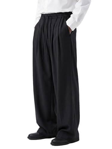 Areant Mens Lightweight Summer Pants Baggy Flow Fit & Breathable Trousers Elastic Waist Drawstring for Beach Vacation Lounge Black Medium
