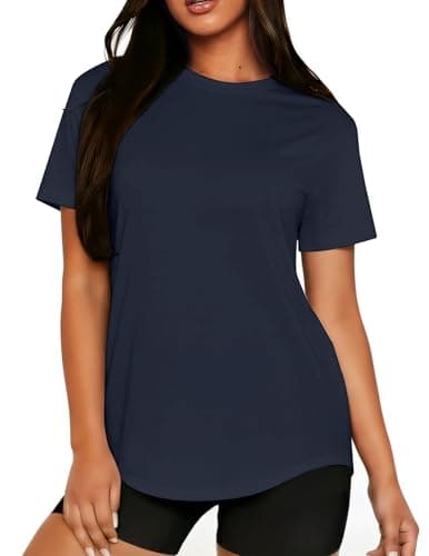 LETSEE Women’s Workout Top Short Sleeve Athletic T-Shirt Lightweight Breathable Yoga Gym Tee Loose Fit Summer Activewear Navy Blue - Image 1