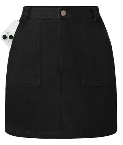 Kate Kasin Mini Black Skirt for Women, High Waisted Suede Skirt, Fall Pencil Skirts with Pockets 2026 Winter Skirts L - Image 1