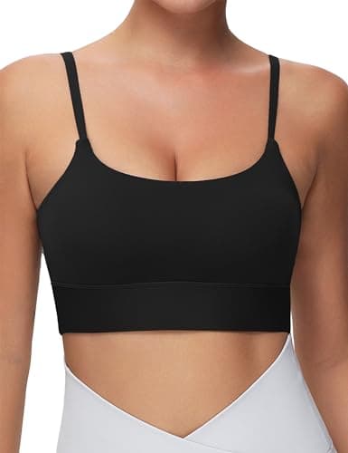 THE GYM PEOPLE Women's Adjustable Longline Sports Bras Scoop Neck Padded Wireless Workout Yoga Tops Black - Image 1