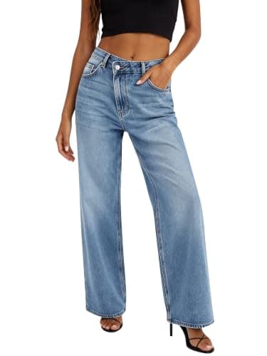 HDLTE Baggy Wide Leg Jeans Criss Cross Non-Stretch Fabric High Waist Loose YKK Zipper for All Leg Types Suitable for All Kinds of People,Indigo - Image 1