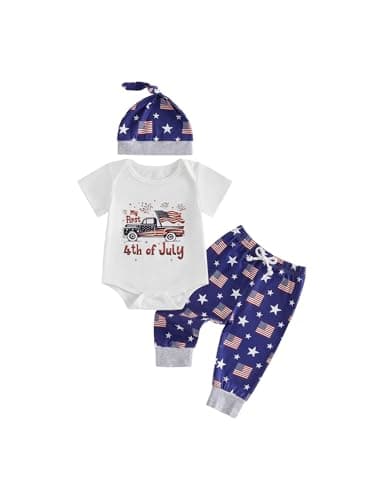 JiAmy Newborn Infant Baby Independence Day Romper Outfit My First 4th of July Onesie American Flag Romper Jumpsuit Set 3-6M - Image 1