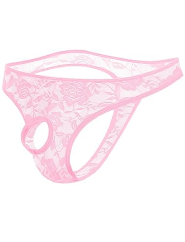 Avidlove Mens Lace Underwear Briefs Open Front Panties Low Rise Sexy Bikini Briefs Underwear 1-3 Pack Pink