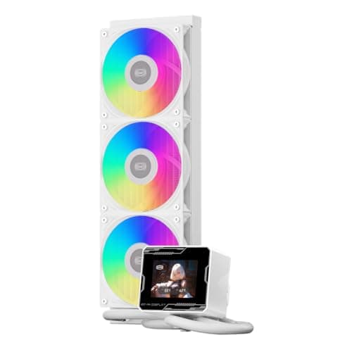 PCCOOLER Liquid CPU Cooler ARGB Display, 360mm AIO with 2.8-Inch LCD Screen, Ceramic Bearing Pump, 3×120mm ARGB PWM Fans, Aluminum Radiator, Intel LGA 1851/1700 & AMD AM5 Compatible(GT360M White) - Image 1
