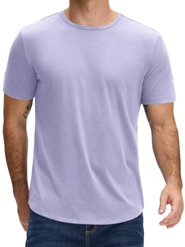 JEMLDL Casual T Shirts for Men Crew Neck Short Sleeve Shirts Soft Daily Tshirt Summer Lightweight Big and Tall Pink Purple 4XL - Image 1