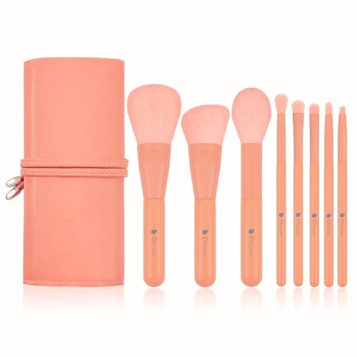 DUcare 8pcs Makeup Brushes, Professional Sunrise Orange Brushes Set with Case, Synthetic Fiber Vegan Brushes with Travel Storage Bag for Foundation Blush Contour Eyeshadow Blending Detailing