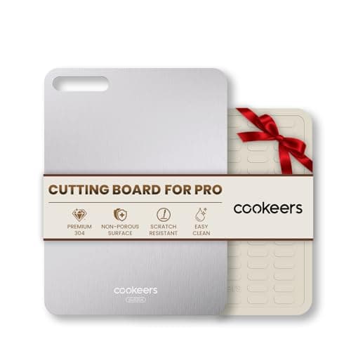 Cookeers Stainless Steel Cutting Board for Kitchen - 13.5"L x 10"W Upgraded Ultra-Thin Double Sided Chopping Board, Non-porous & Odor-resistant, Food Grade Kitchen Cutting Boards, Dishwasher Safe - Image 1
