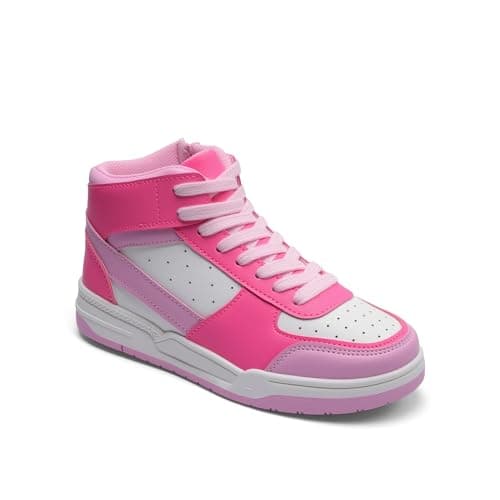 Girls' Vintage Sneakers Classic Tennis Shoes Breathable Non-Slip Athletic Shoes Cute Lace Up Casual Shoes Size 2 Rose Red - Image 1