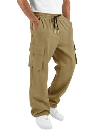 Runcati Mens Cargo Pants Hiking Athletic Joggers Sweatpants Elastic Waist Drawstring Casual Trousers with Multi Pockets - Image 1