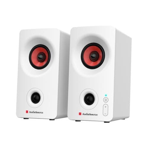 Audiosource Desktop PC Speakers with Bluetooth 5.3, USB-C Plug & Play, 2.0 Stereo Computer Speakers with Dual 2" Drivers, AUX Input, LED Indicator, Compact Design for PC, Laptop & Home Office (White) - Image 1