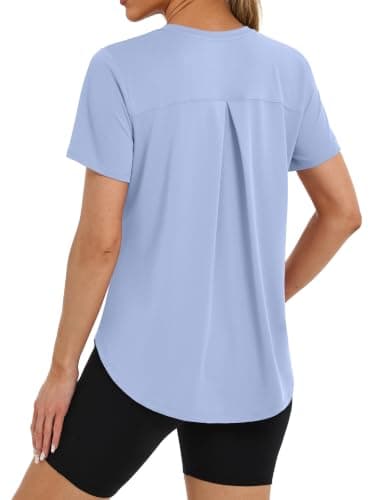BKRIVE Workout Tops for Women Short Sleeve Sun Protection UPF 50+ Quick Dry Hiking Athletic Shirts SkyBlue L - Image 1