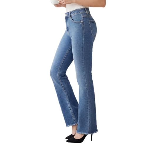WAISUNZLM Women's High Waisted Bootcut Jeans Wide Leg Stretchy Denim Pants with Raw Hem Blue - Image 1
