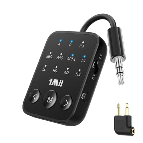 1Mii Bluetooth 5.3 Transmitter Receiver, Dual Link for 2 Headphones, aptX Adaptive/HD Low Latency, 3.5mm AUX Jack Wireless Audio Adapter for Airplane/TV/MP3 Players/Car/Home Stereo, 25H Playtime - Image 1