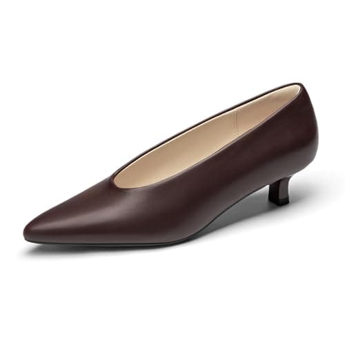 Athlefit Women's Closed Pointed Toe Low Kitten Heels 1.5-Inch Comfortable Dress Pumps Shoes for Wedding Party Office Burgundy Size 5.5, AD01064 - Image 1
