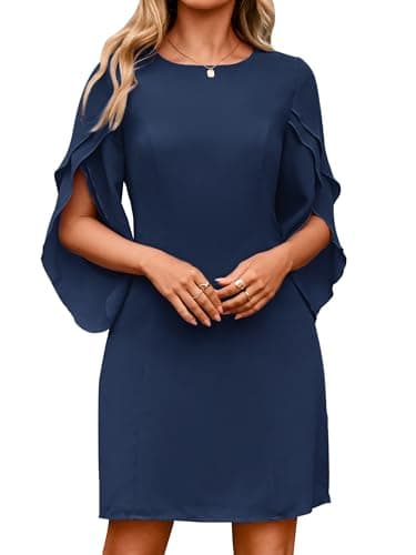 Simplee Womens Cocktail Dress 2026 Formal Flutter Sleeve Elegant Chiffon Trendy Wedding Guest Dresses Blue,XL - Image 1